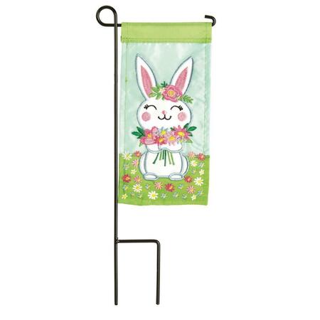 RECINTO 4 x 8.5 in. Double Applique Bunny with Flowers Polyester Mini Garden Flag RE3467349
